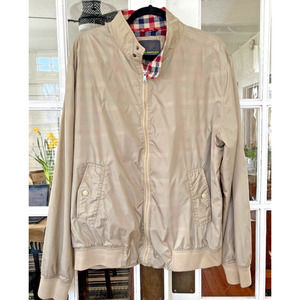 John Bartlett Windbreaker Flannel Lined Jacket Full Zip Pockets Beige mens XL
